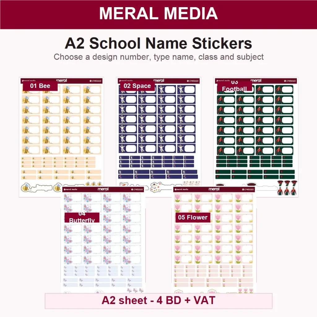 A2 School Name Stickers