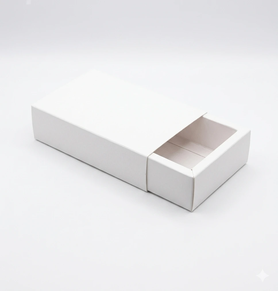 Custom Printed White Slider Boxes (H 7.0 cm x W 30.0 cm x L 19.0 cm)